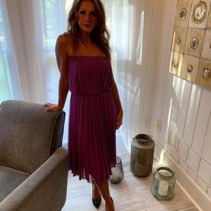 Halston Orchid Strapless Pleated Dress